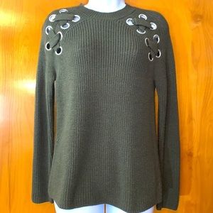 Freshman long sleeve olive green chunky ribbed pullover sweater